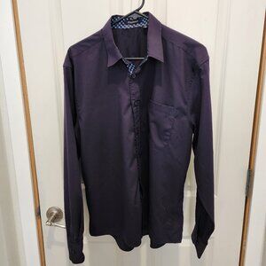 Men's Hisdern Brand Long Sleeve Navy Blue Button Down Dress Shirt, Size M